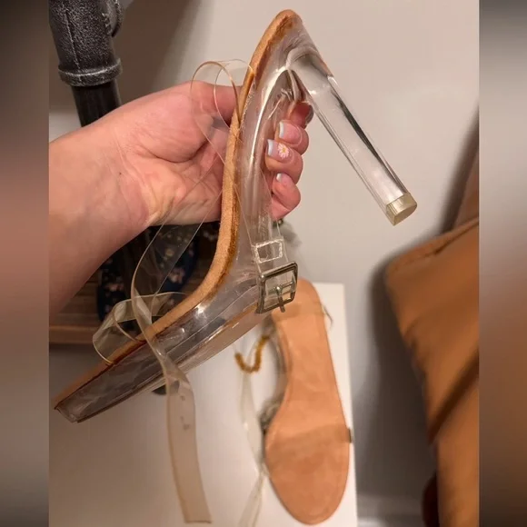 Transparent Strap Tan Heels - Picture 4 of 5